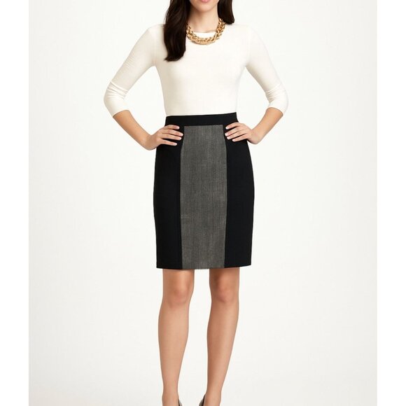 Calvin Klein Above the Knee Skirt Size 4 Office Work Party Black/Ivory NEW $89 - Picture 1 of 6